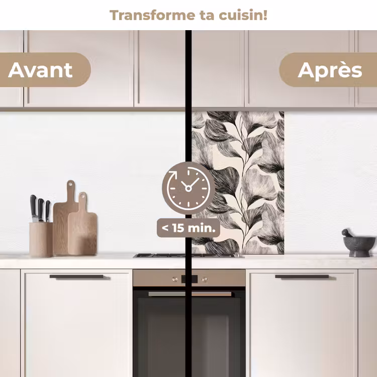 Crédence cuisine - Botanique - Feuilles - Noir — 2