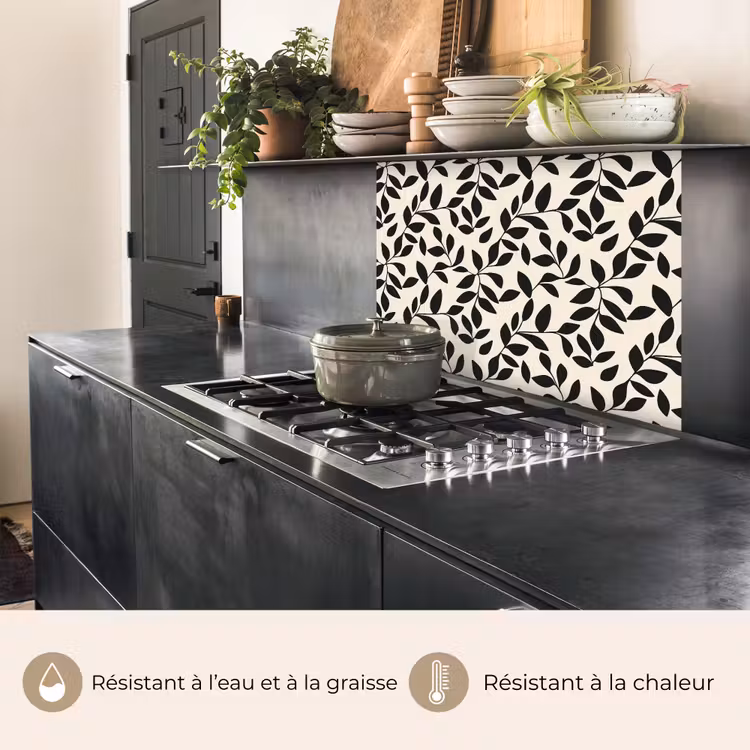 Crédence cuisine - Elégant - Motif - Noir - Beige — 4