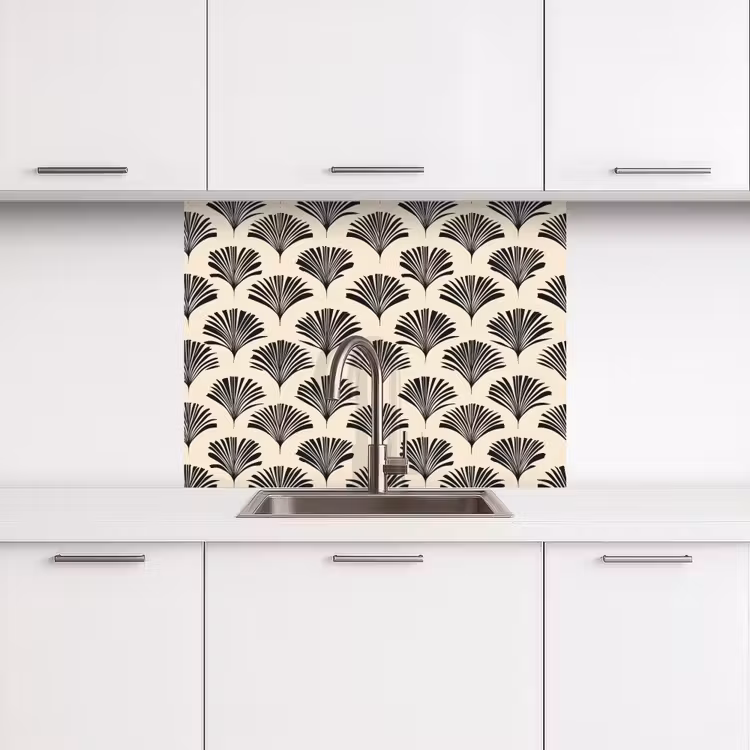 Crédence cuisine - Eventails - Botanique - Noir - Beige — 3