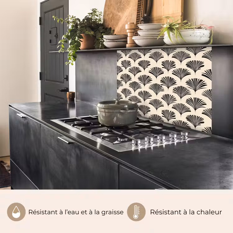 Crédence cuisine - Eventails - Botanique - Noir - Beige — 4