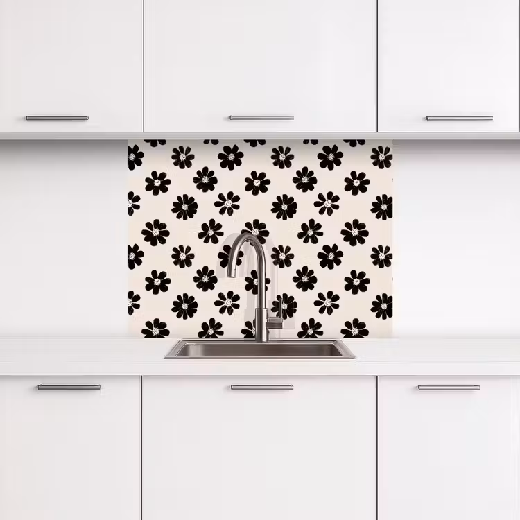 Crédence cuisine - Graphique - Marguerites - Noir - Beige — 3