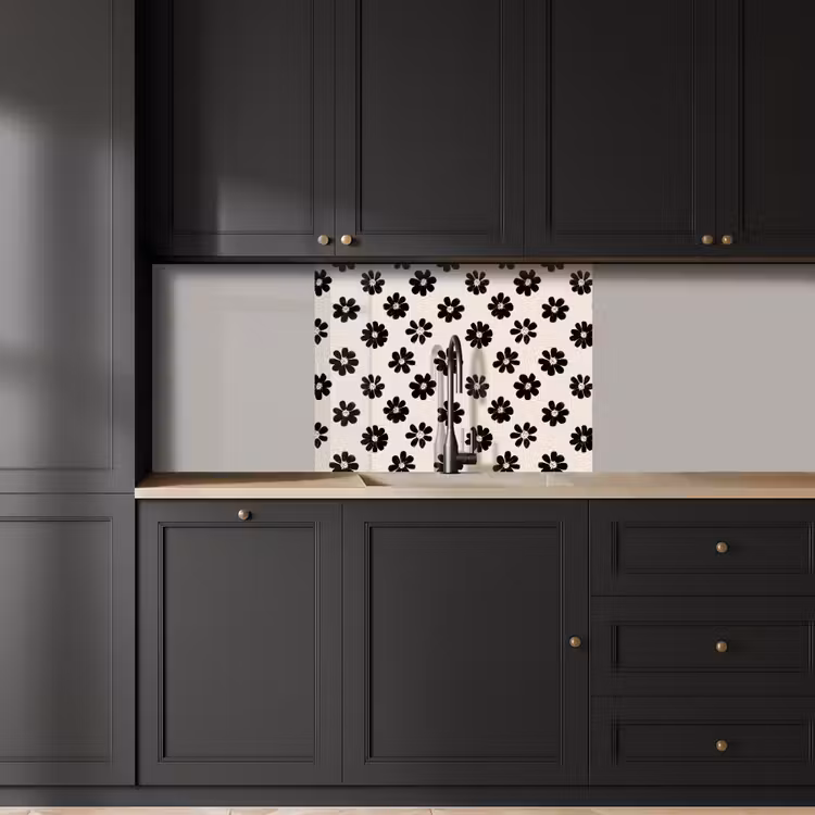 Crédence cuisine - Graphique - Marguerites - Noir - Beige — 5