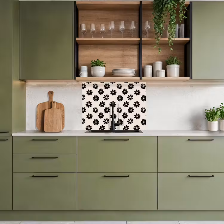 Crédence cuisine - Graphique - Marguerites - Noir - Beige — 7