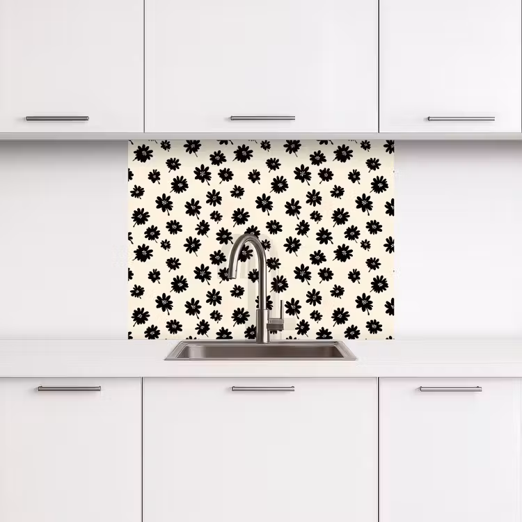Crédence cuisine - Marguerites - Graphique - Noir - Beige — 3