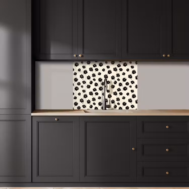 Crédence cuisine - Marguerites - Graphique - Noir - Beige — 5