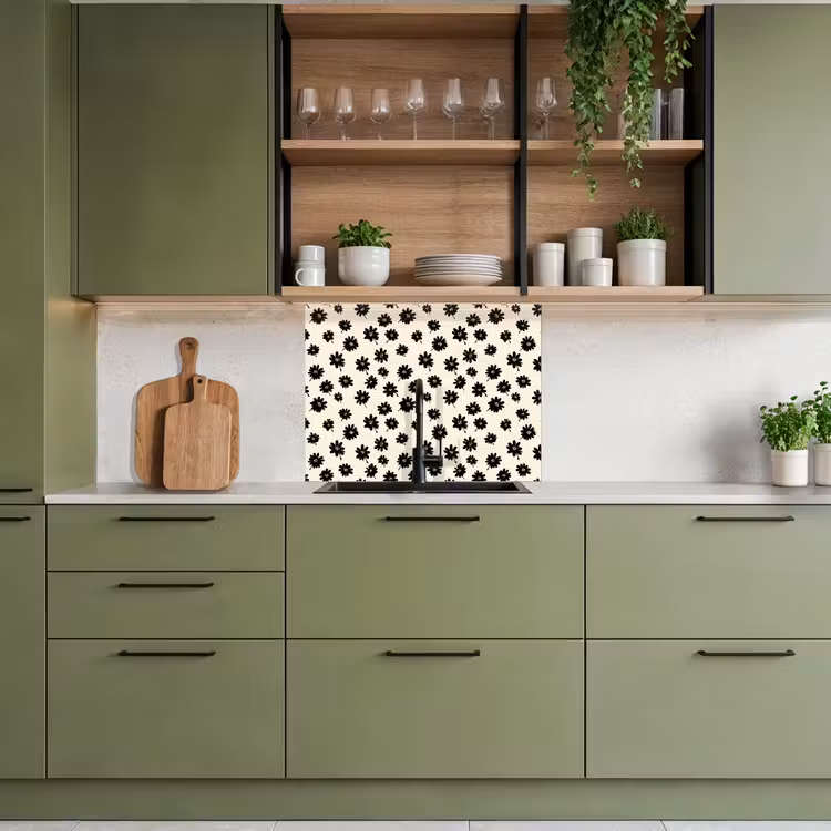 Crédence cuisine - Marguerites - Graphique - Noir - Beige — 7
