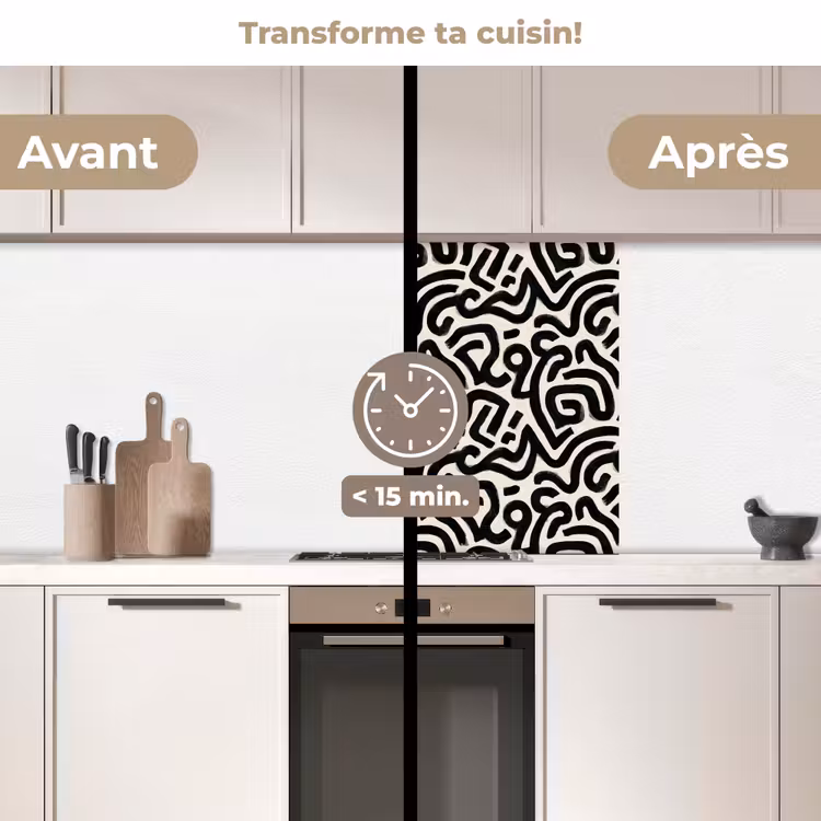 Crédence cuisine - Moderne - Abstrait - Noir — 2