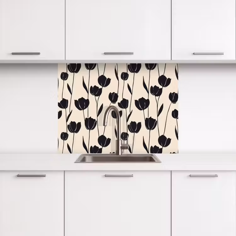Crédence cuisine - Tulipes - Motif - Noir — 3