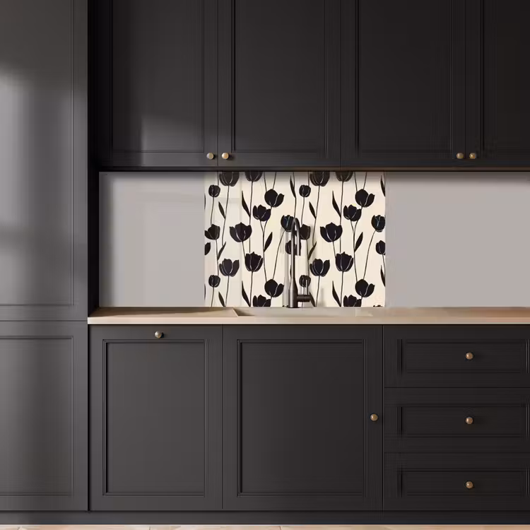Crédence cuisine - Tulipes - Motif - Noir — 5
