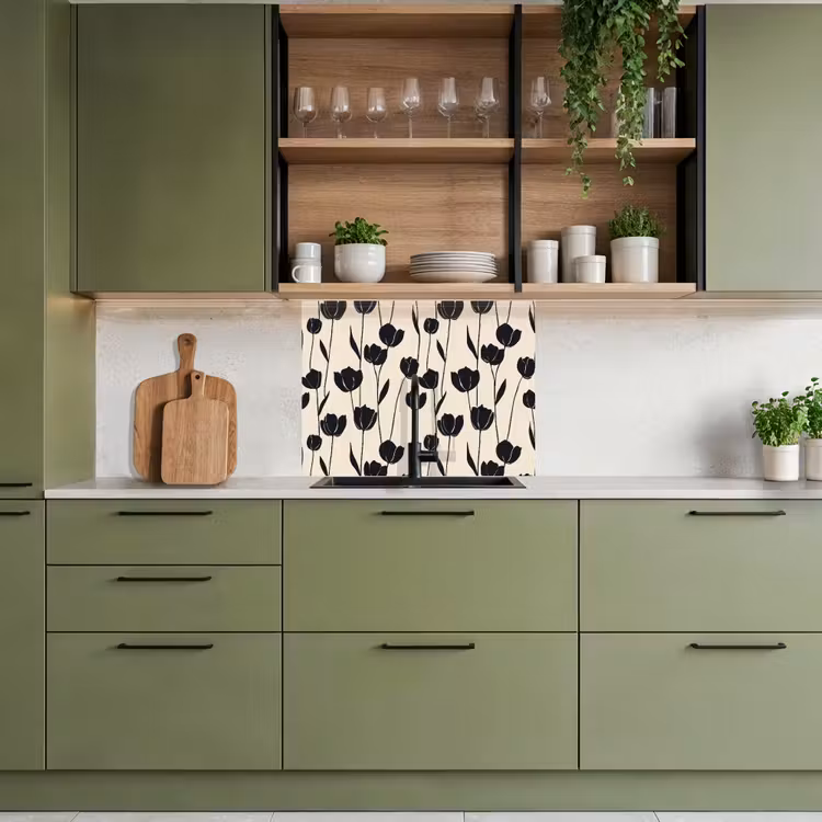 Crédence cuisine - Tulipes - Motif - Noir — 7