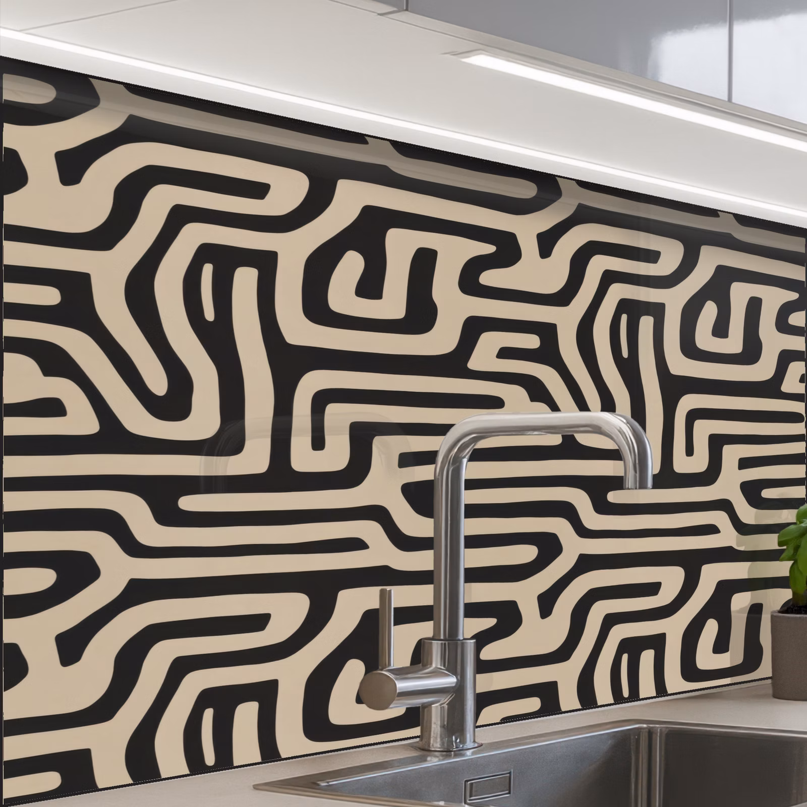 Crédence cuisine - Graphique - Lignes - Noir — 1
