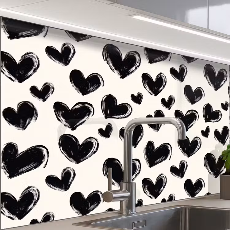 Crédence cuisine - Coeurs - Motif - Noir — 1