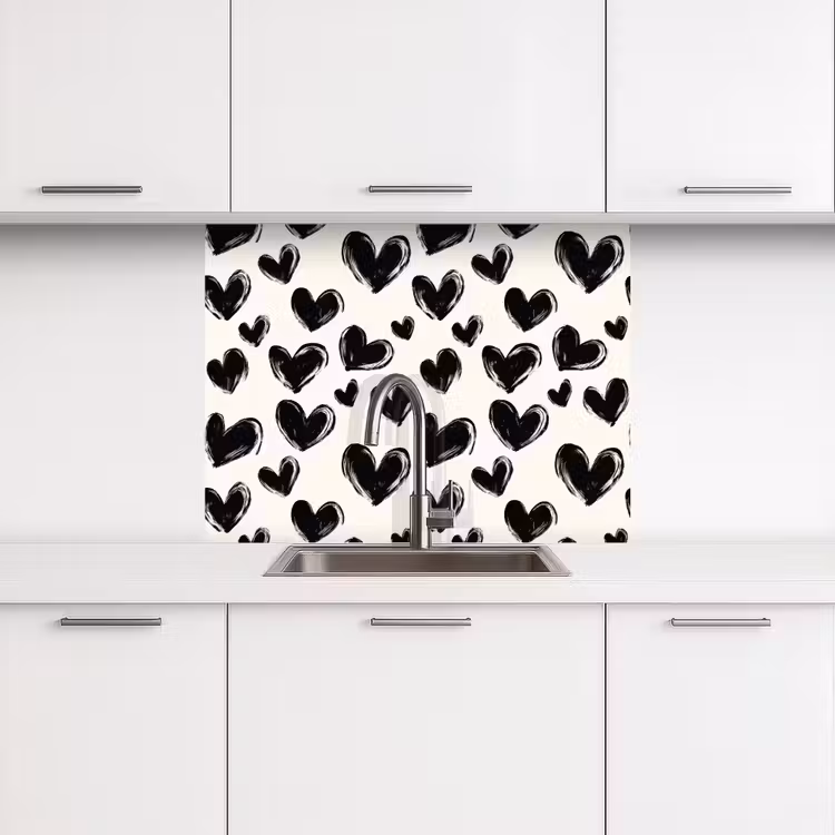 Crédence cuisine - Coeurs - Motif - Noir — 3
