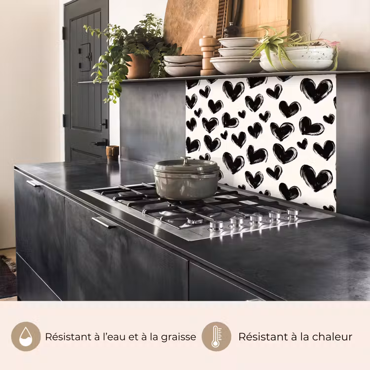Crédence cuisine - Coeurs - Motif - Noir — 4