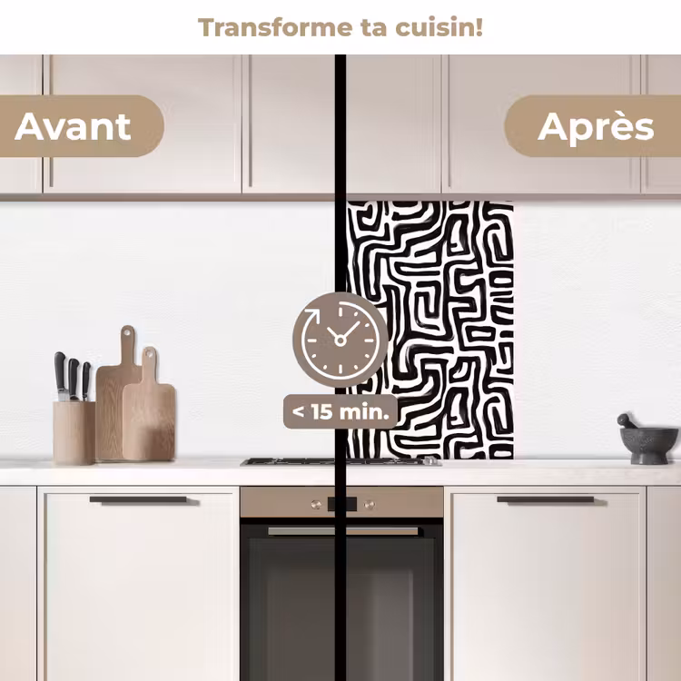 Crédence cuisine - Graphique - Lignes - Noir et blanc — 2
