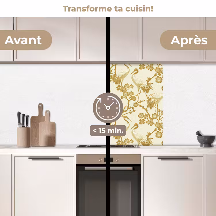 Crédence cuisine - Grues - Fleurs de cerisier - Or — 2