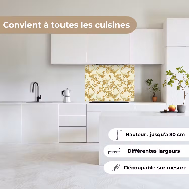 Crédence cuisine - Grues - Fleurs de cerisier - Or — 6