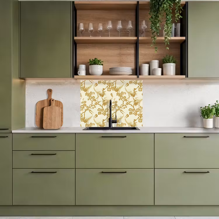 Crédence cuisine - Grues - Fleurs de cerisier - Or — 7