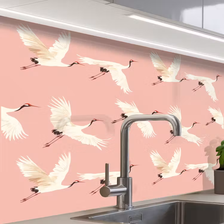 Crédence cuisine - Modern - Cranes - Pink — 1