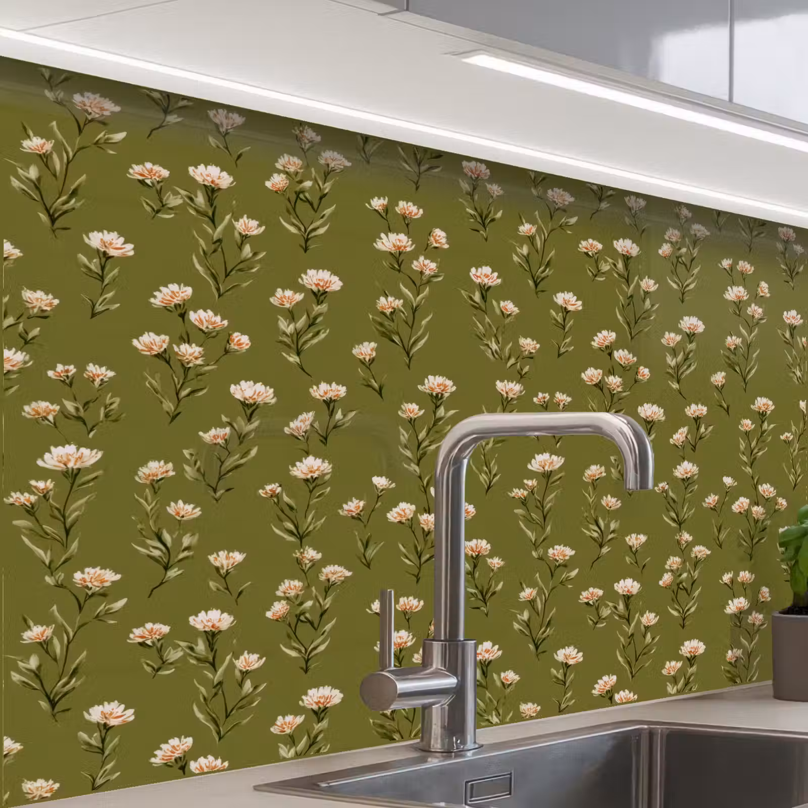 Crédence cuisine - Rustique - Fleurs - Vert — 1