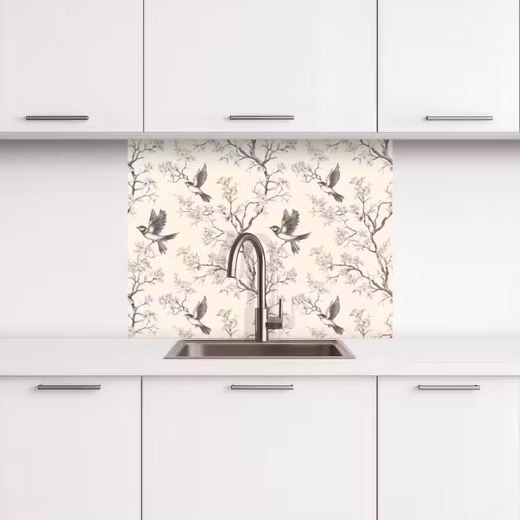Crédence cuisine - Branches - Oiseaux - Beige — 3