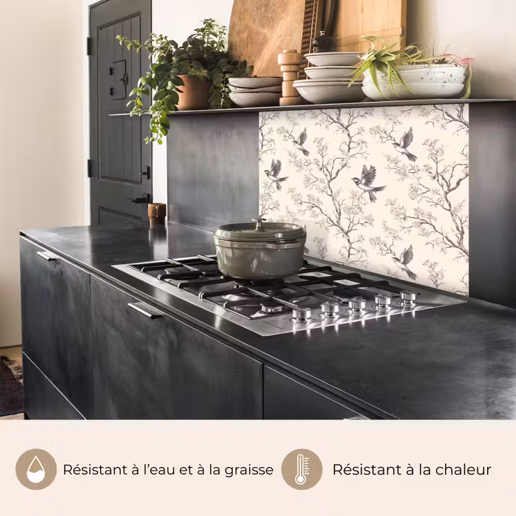 Crédence cuisine - Branches - Oiseaux - Beige — 4