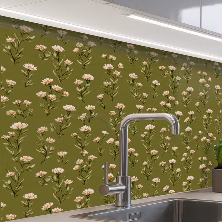 Crédence cuisine - Rustique - Fleurs - Vert — 1