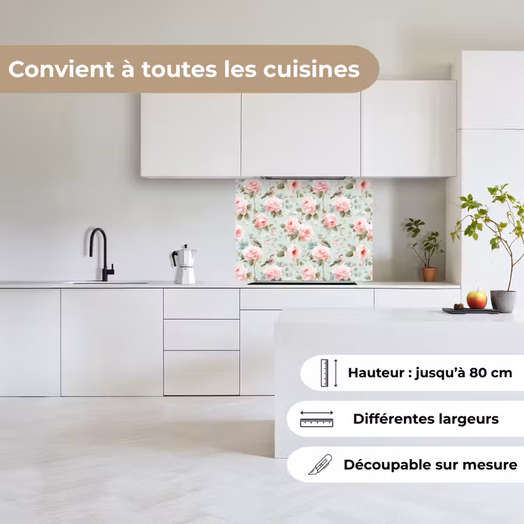 Crédence cuisine - Roses - Oiseaux - Pastel - Coloré — 6