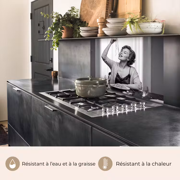 Crédence cuisine - Femme - Spaghetti - Noir - Blanc — 4
