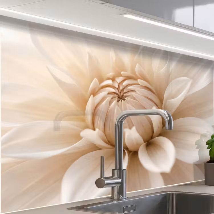 Crédence cuisine - Fleur - Dahlia - Blanc — 1