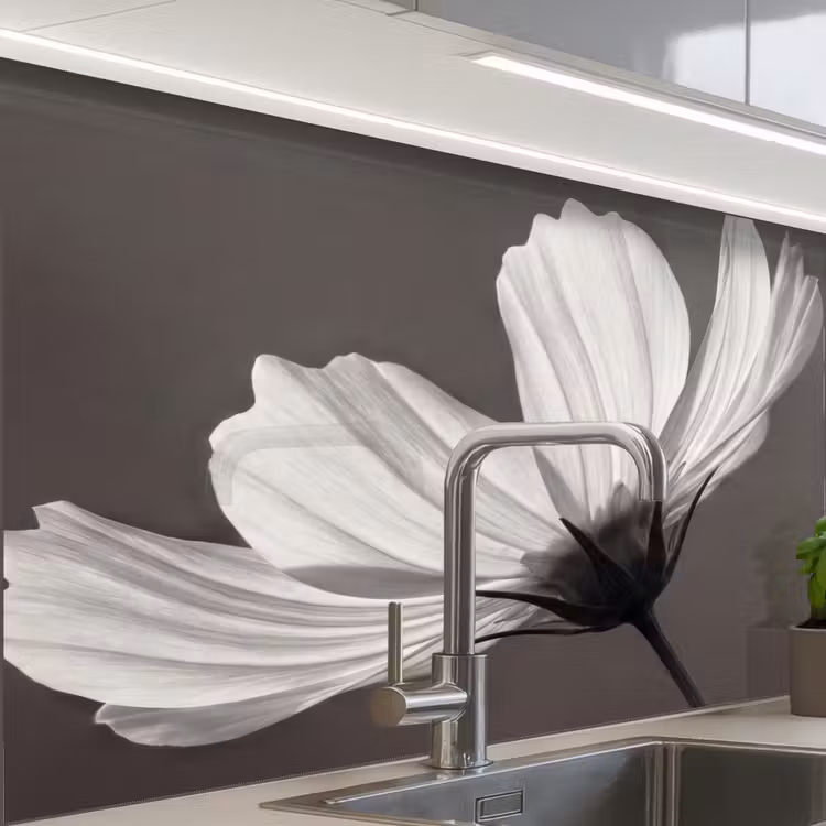 Crédence cuisine - Fleur - Minimaliste - Noir - Blanc — 1