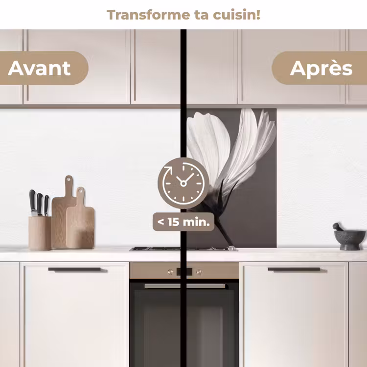 Crédence cuisine - Fleur - Minimaliste - Noir - Blanc — 2