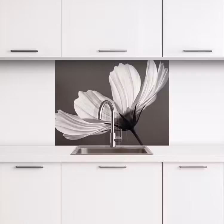 Crédence cuisine - Fleur - Minimaliste - Noir - Blanc — 3