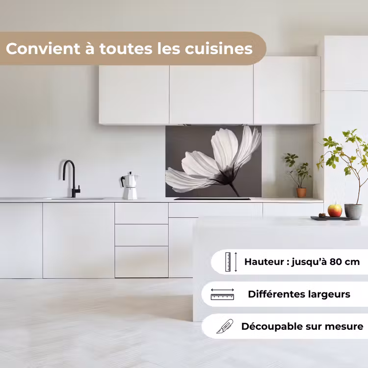 Crédence cuisine - Fleur - Minimaliste - Noir - Blanc — 6
