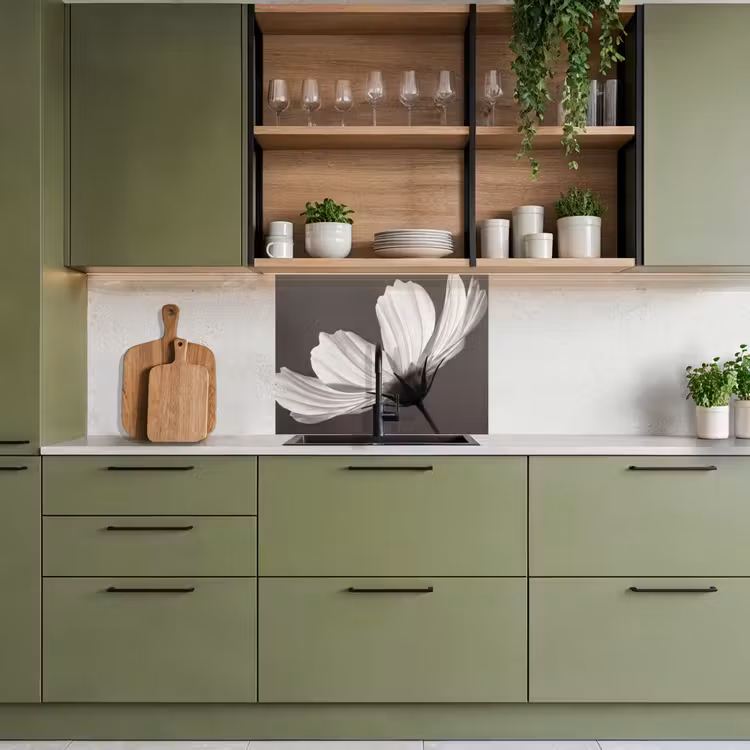 Crédence cuisine - Fleur - Minimaliste - Noir - Blanc — 7