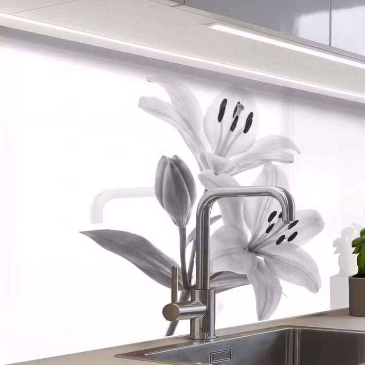 Crédence cuisine - Lys - Elégant - Noir - Blanc — 1