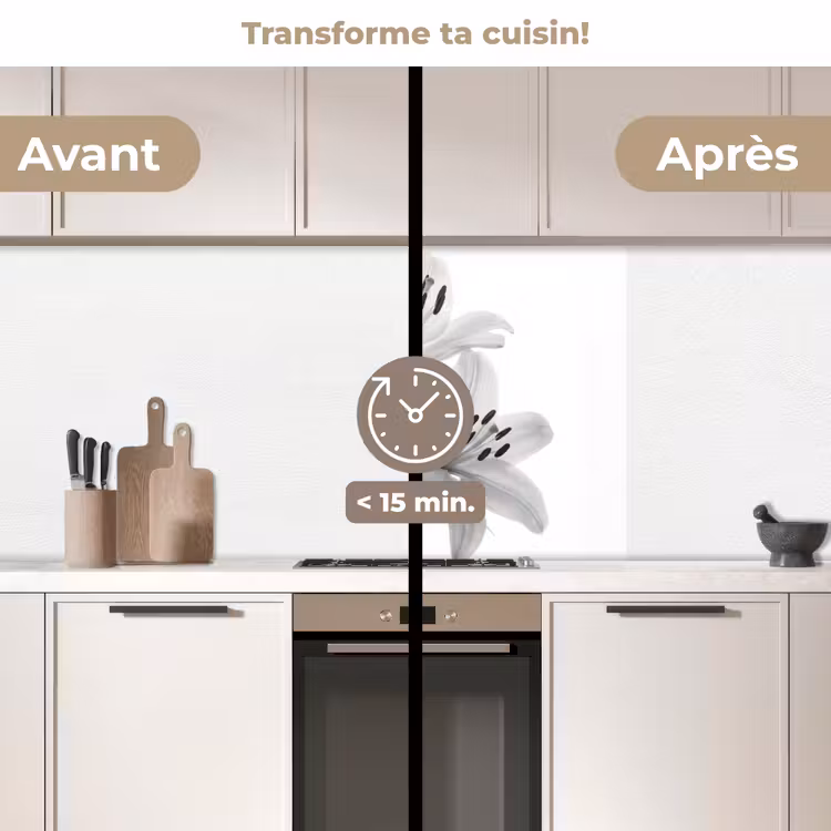 Crédence cuisine - Lys - Elégant - Noir - Blanc — 2