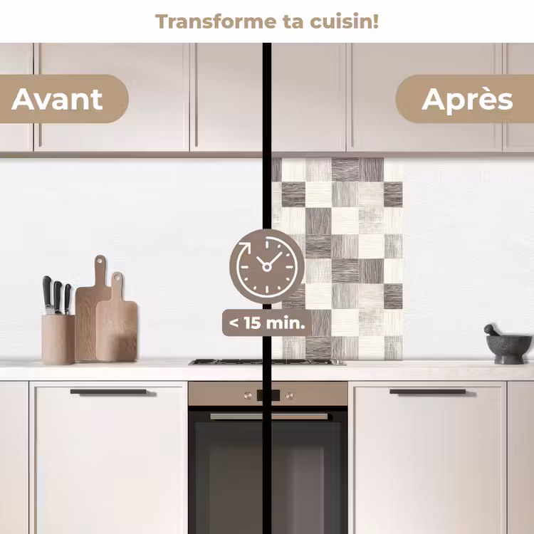 Crédence cuisine - Motif - damier - grain de bois — 2
