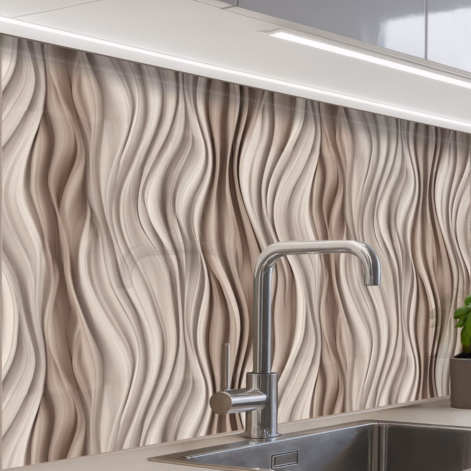 Crédence cuisine - Ondes - 3D - Crème — 1