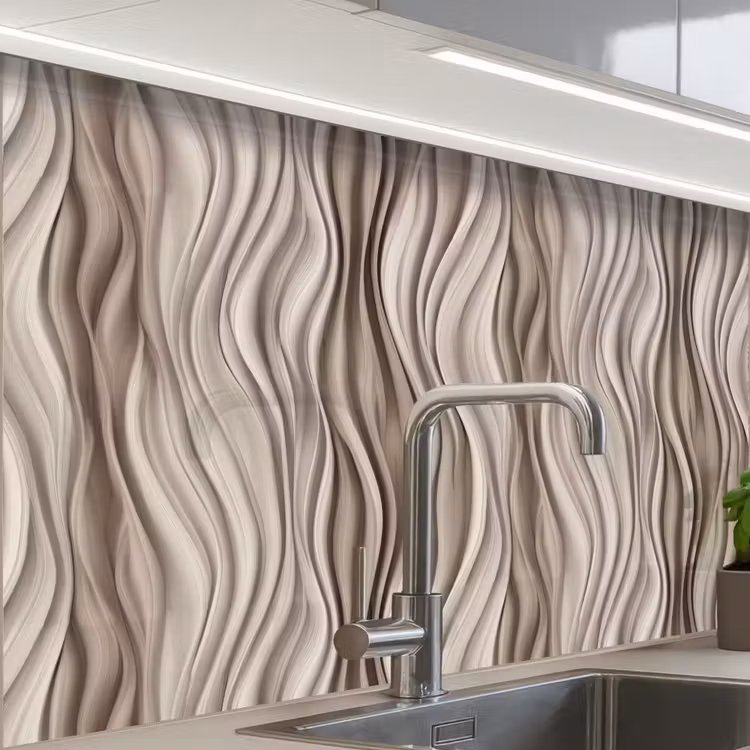 Crédence cuisine - Ondes - 3D - Crème — 1