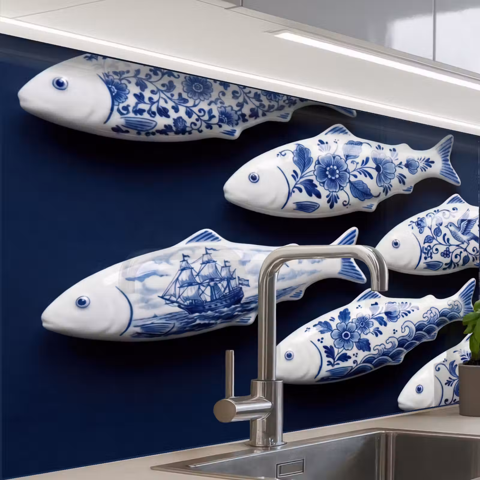 Crédence cuisine - Poisson - Delftware - Céramique — 1