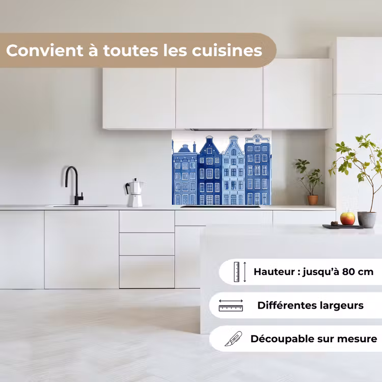 Crédence cuisine - Aquarelle - Maisons sur le canal - Delftware — 6