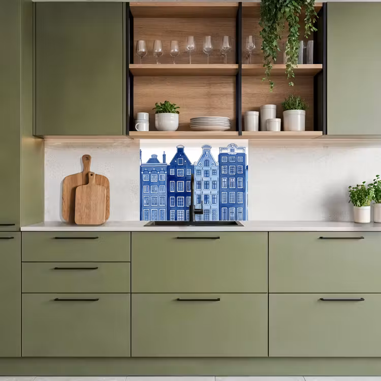 Crédence cuisine - Aquarelle - Maisons sur le canal - Delftware — 7