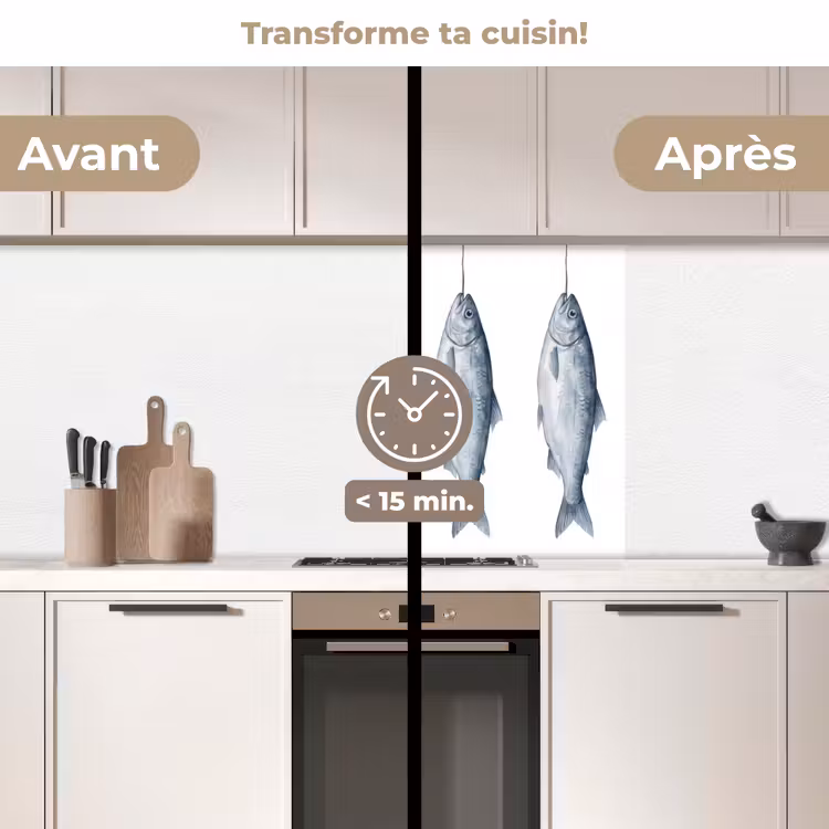 Crédence cuisine - Poisson - Illustration - Bleu de Delft — 2