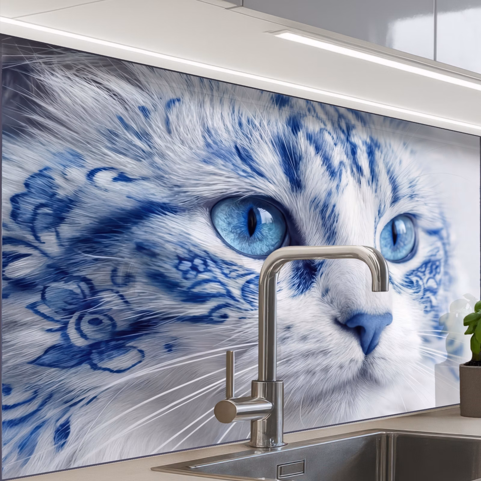 Crédence cuisine - Chat - Motif - Bleu — 1