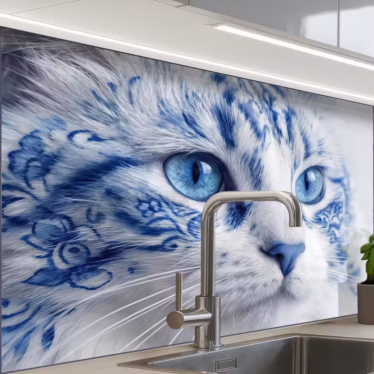 Crédence cuisine - Chat - Motif - Bleu — 1
