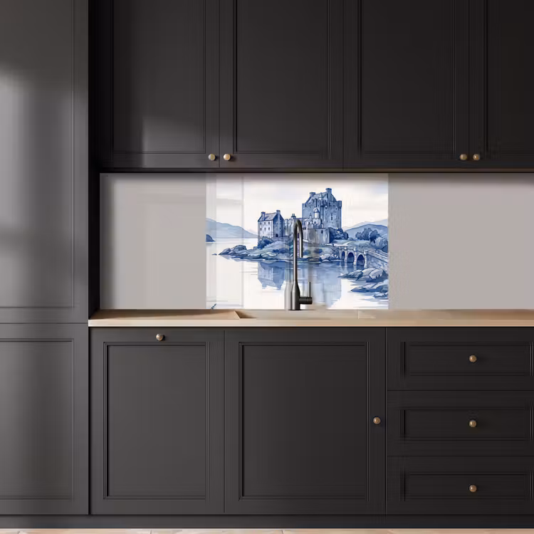 Crédence cuisine - Écosse - Château - Bleu - Aquarelle — 5