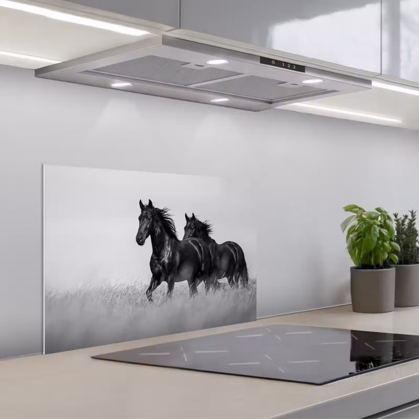 Fond de hotte - Chevaux - Herbe - Noir - Blanc — 1
