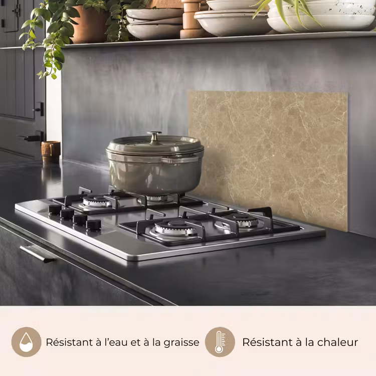 Fond de hotte - Beige - Marbre - Veines blanches — 2