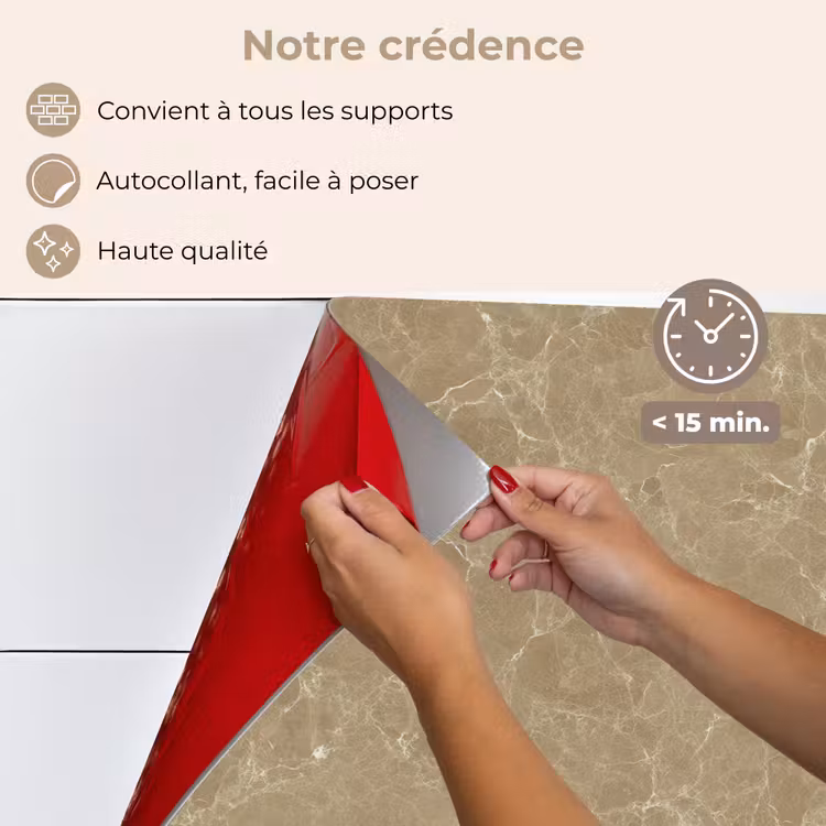 Fond de hotte - Beige - Marbre - Veines blanches — 4